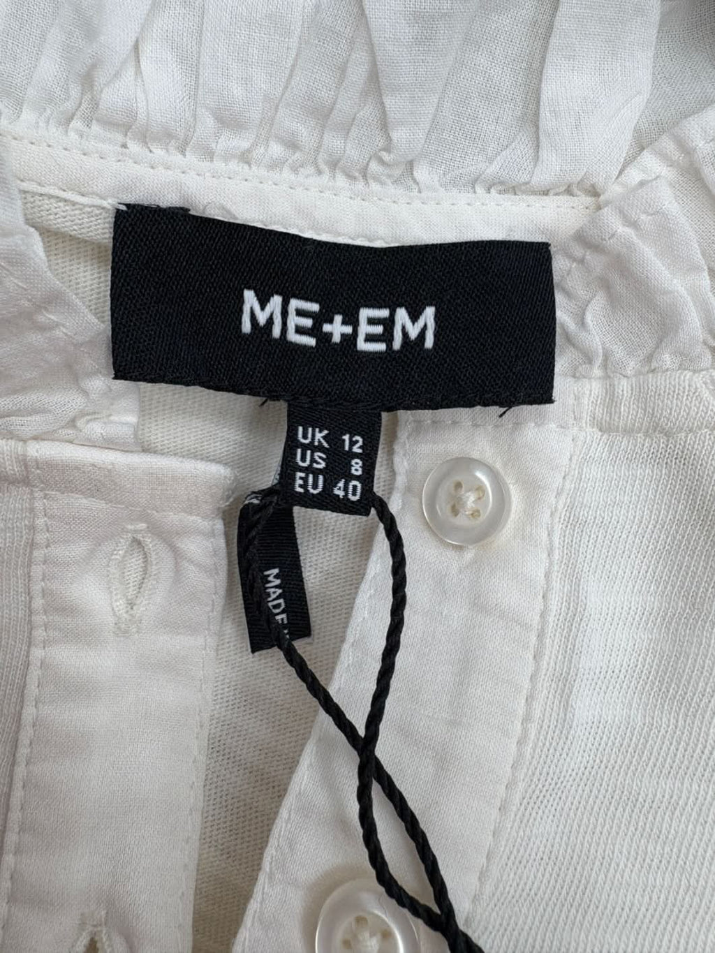 ME+EM Cream Mixed Media Frill Detail Swing T-shirt UK 12