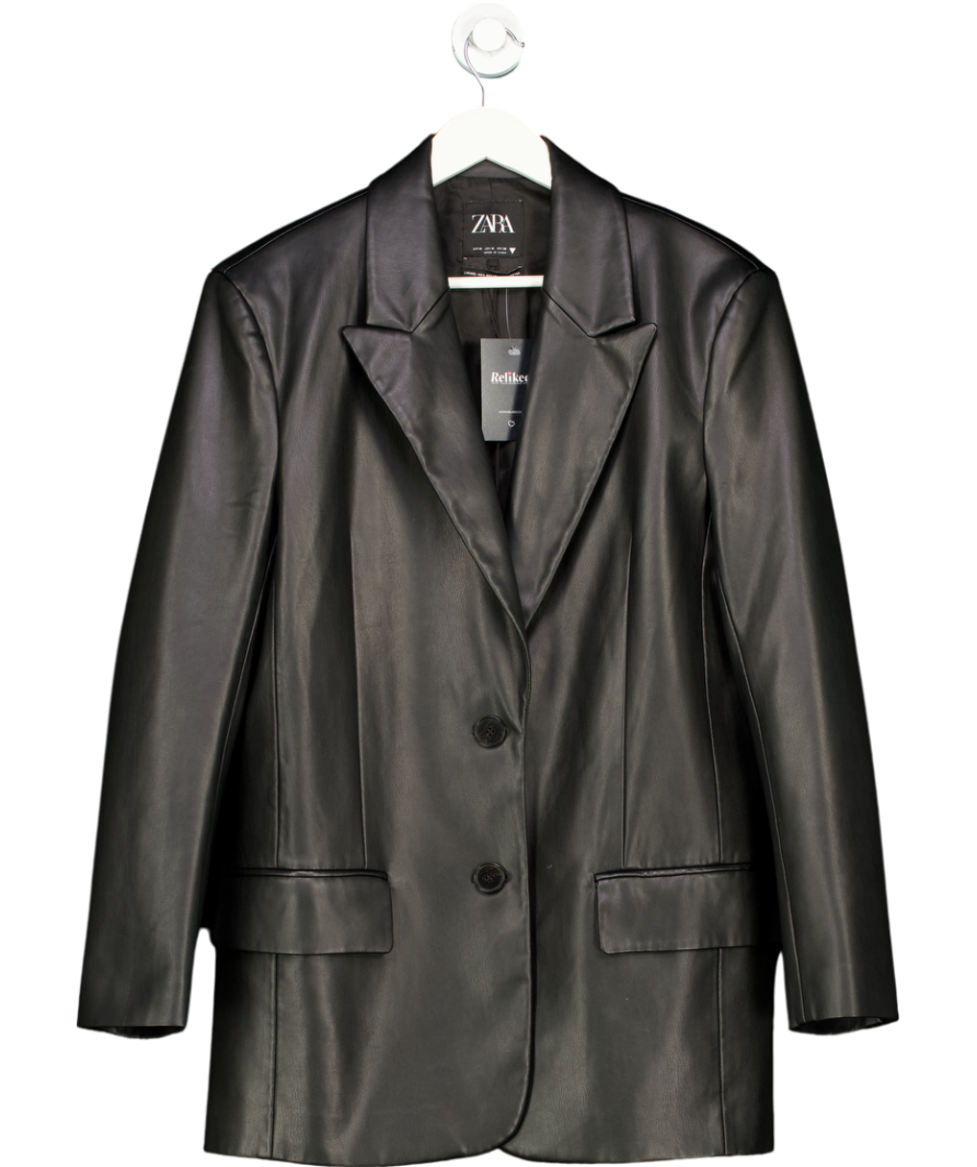 ZARA Black Oversized Leather Blazer UK M
