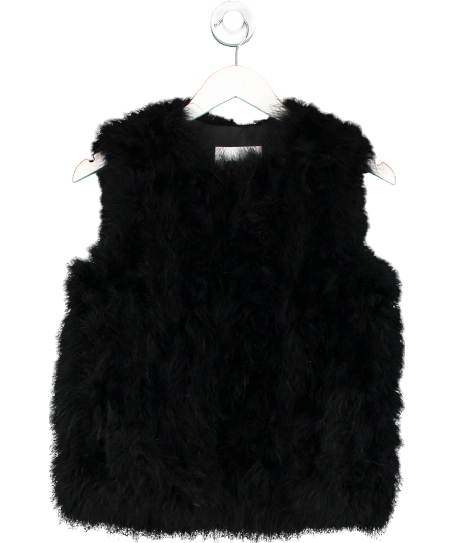 YVES SALAMON Black Feather-embellished Silk-satin Vest UK 4