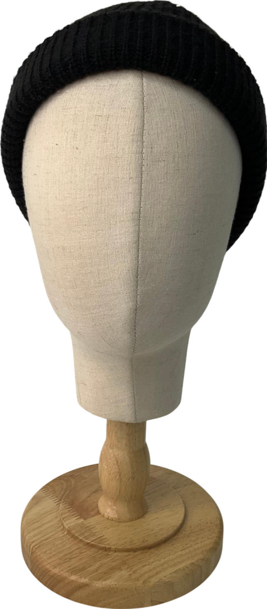 Weekday Black Fold Knit Wool Blend Beanie One Size