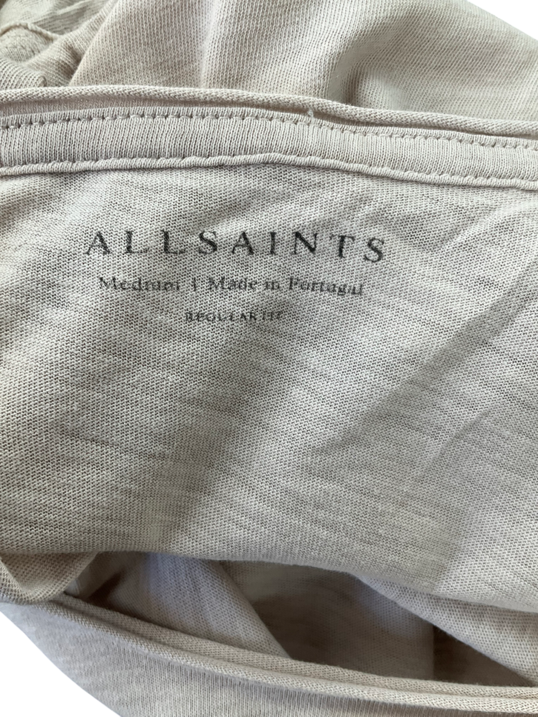 All Saints Cream Figure Crew Neck Raw Edge T-shirt UK M