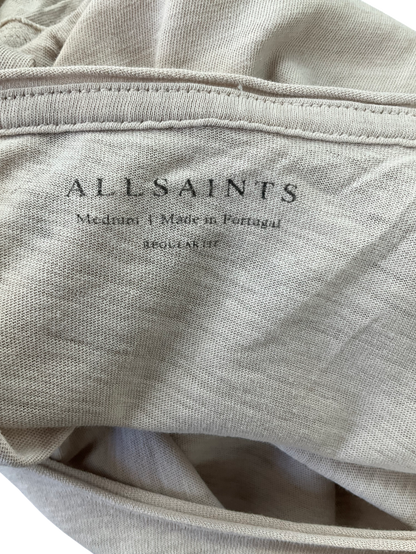 All Saints Cream Figure Crew Neck Raw Edge T-shirt UK M