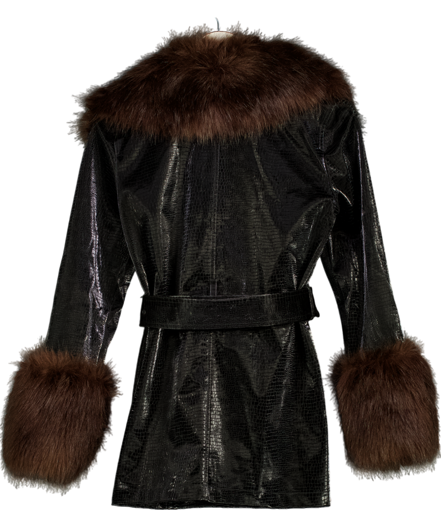Topshop Black Faux Leather & Fur Jacket UK 8