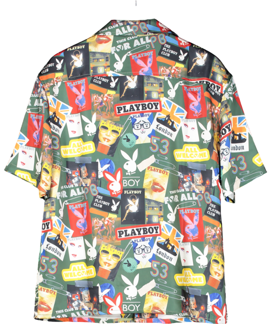 play boy Green Scrapbook Resort Shirt UK M