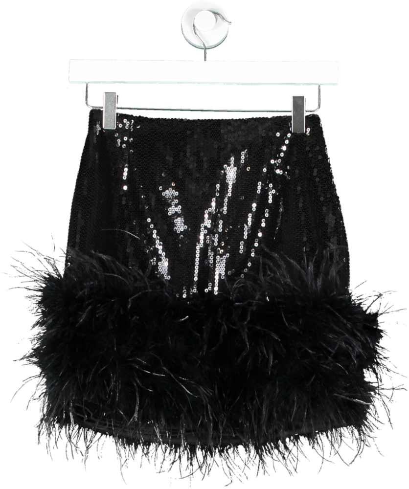 Nadine Merabi Black Feather Sequin Mini Skirt UK XS