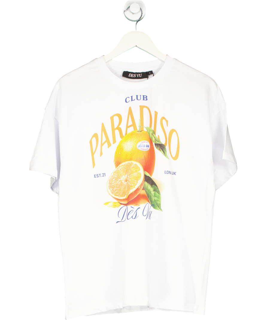 Des Vu White Paradiso Oranges T-shirt UK S