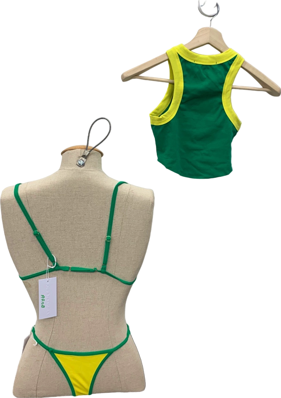 KISS ‘N’ THRILL Green and Yellow Bikini Top and Bottom Set UK S