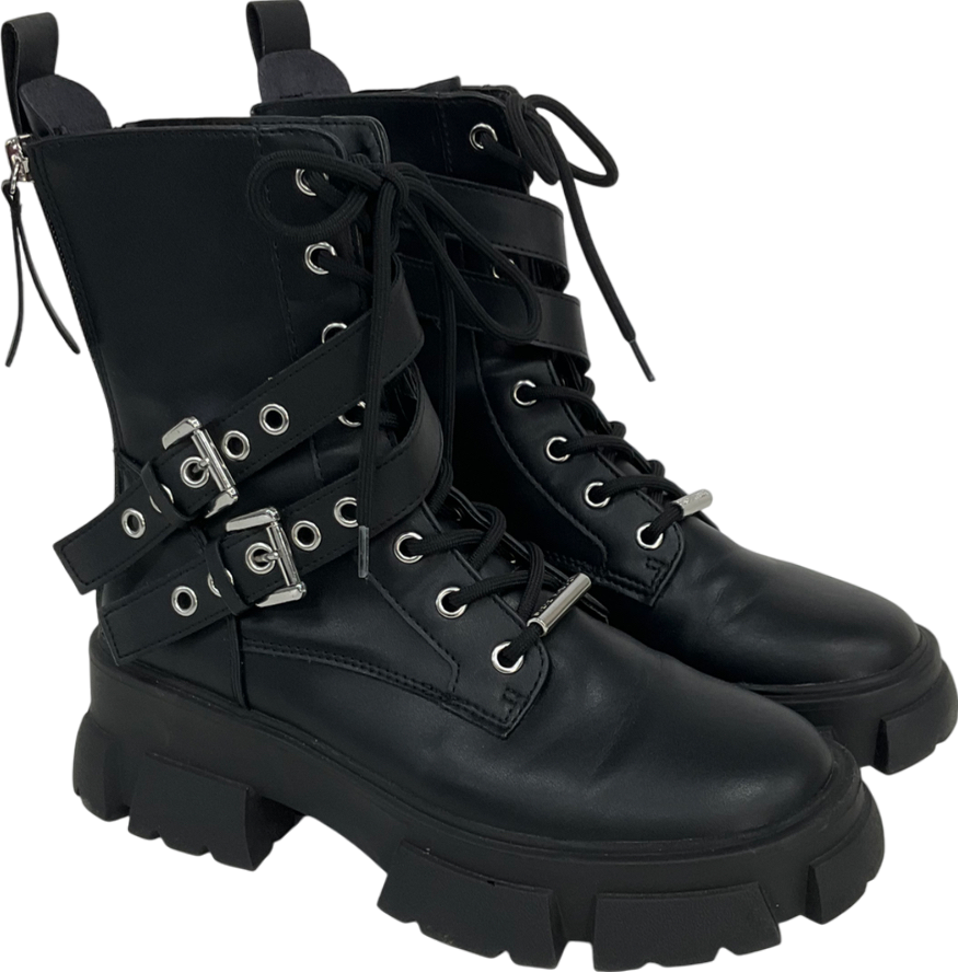 STEVE MADDEN Black Traction Action Leather Ankle Boots UK 6 EU 39 👠