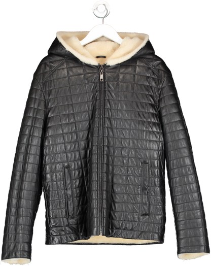 Helmsman Collection Black Luxury Quilted Leather Hooded Jacket With Shearling Lining UK 50"