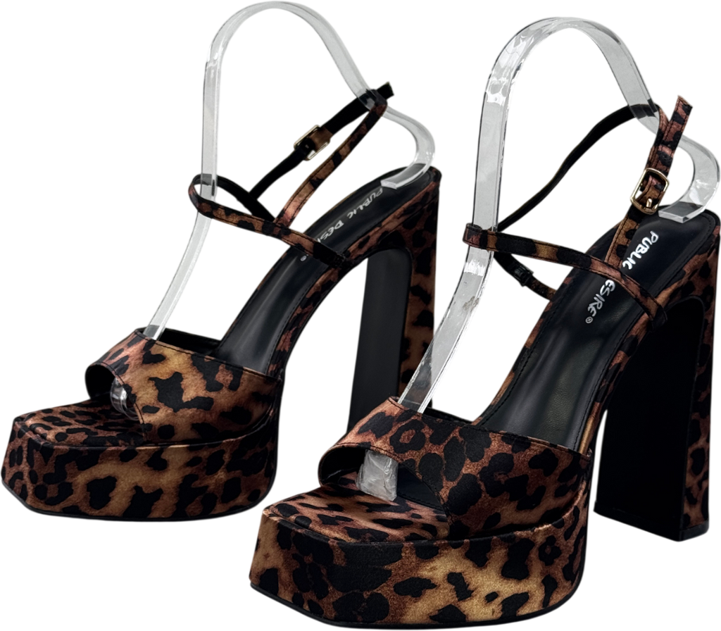 Public Desire Brown Retro Leopard Platform Strappy Heels UK 6 EU 39 👠