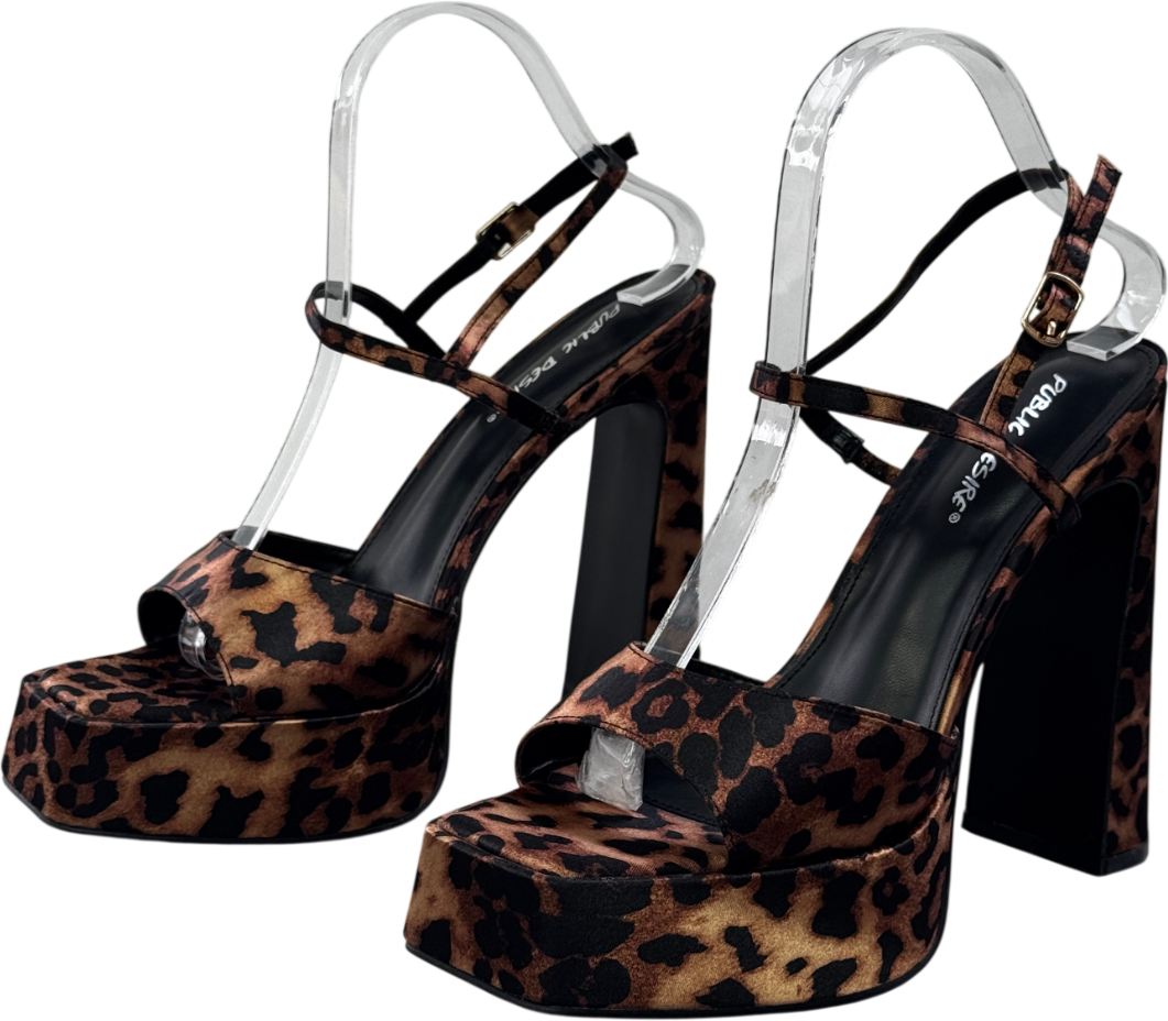 Public Desire Brown Retro Leopard Platform Strappy Heels UK 6 EU 39 👠
