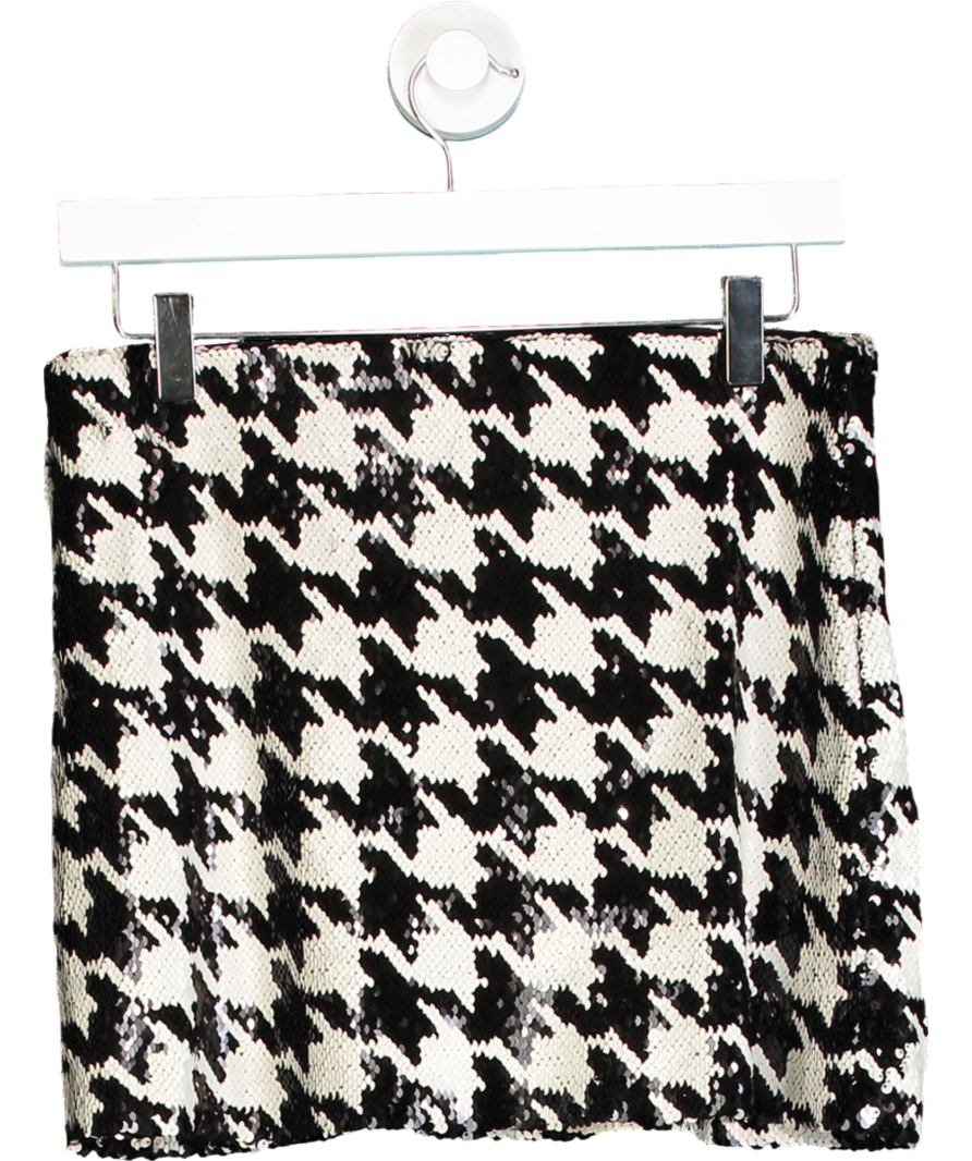 ZARA Black Sequin Houndstooth Mini Skirt UK M