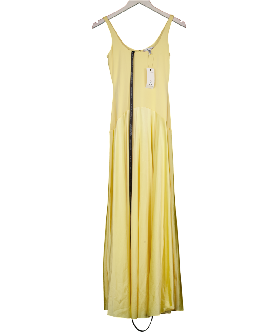 Rare London Butter Yellow Curved Drop Waist Maxi Dress UK 6