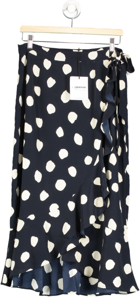 Glamorous Navy Polka Dot Ruffle Trim Wrap Skirt Size 12