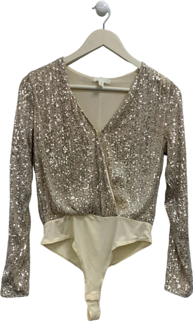 H&M Beige Sequin Bodysuit UK 8