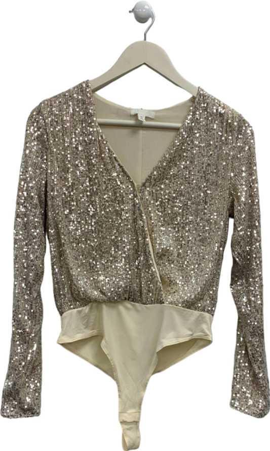 H&M Beige Sequin Bodysuit UK 8