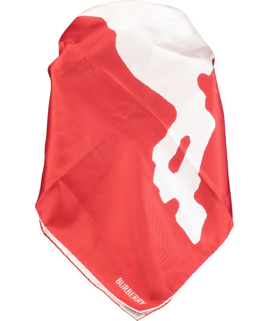 Burberry Red / White Ekd 90x90cm Split Horse Two-tone 100% Silk Scarf One Size