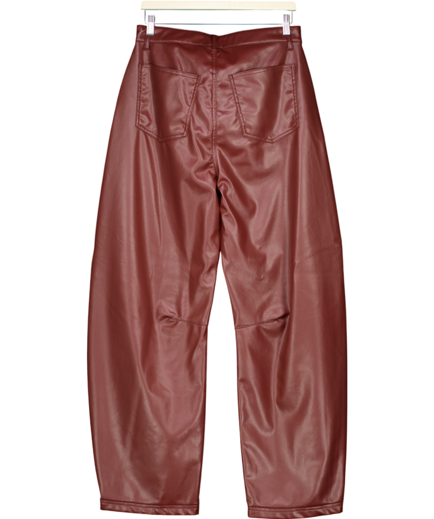 ASOS Red High Rise Faux Leather Barrel Leg Trouser In Burgundy UK 12
