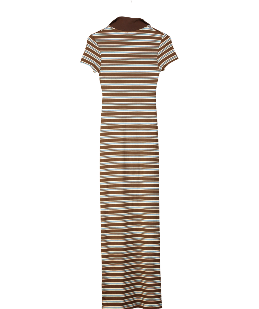 Topshop Maxi Stripe Polo Dress In Chocolate Brown UK S