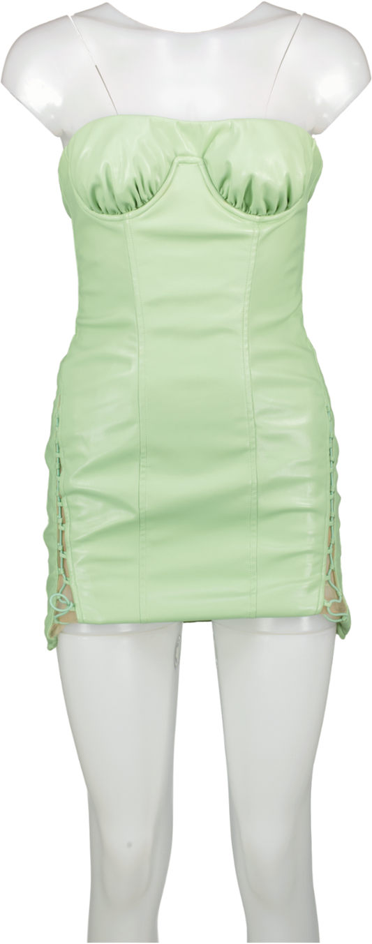 Camila Coelho Green Faux Leather Tie Side Mini Dress UK S