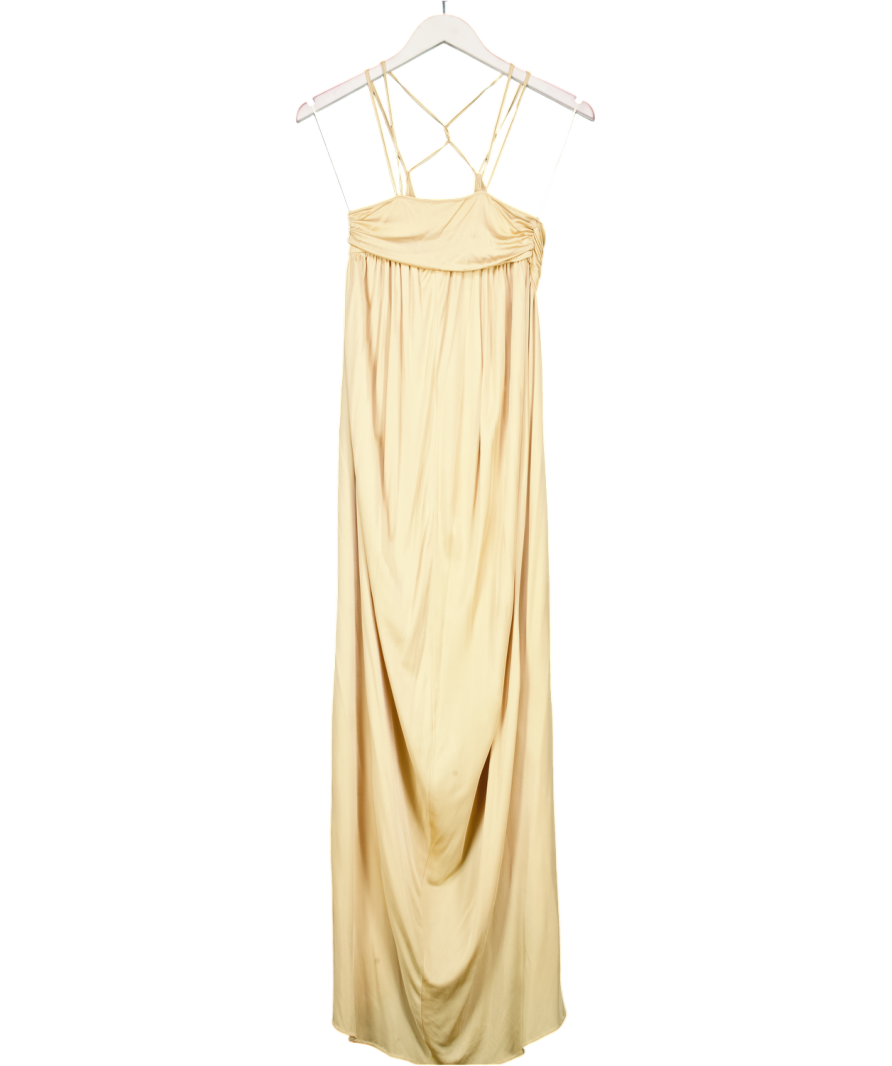 Alexander McQueen Metallic Champagne Gold Viscose Draped Maxi Dress It38 UK 6