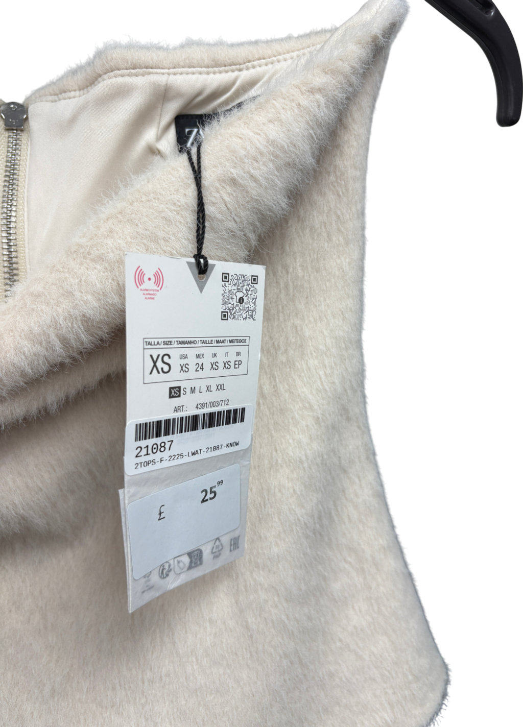 ZARA Cream Faux Fur Bandeau Top UK XS