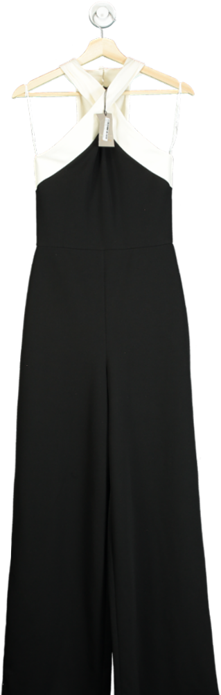 River Island Black/White Crepe Halter Neck Jumpsuit UK 10