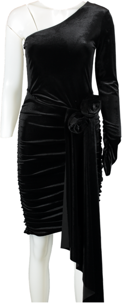 Club London Black One-Shoulder Dress With Floral Detailing UK 10
