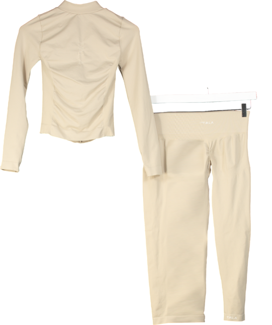 T/ALA Beige 2-piece Activewear Leggings And Zip Top Set UK S