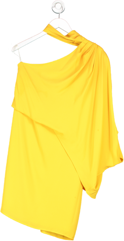 Halston Yellow Wrap Neck Asymmetric Draped Dress UK 10