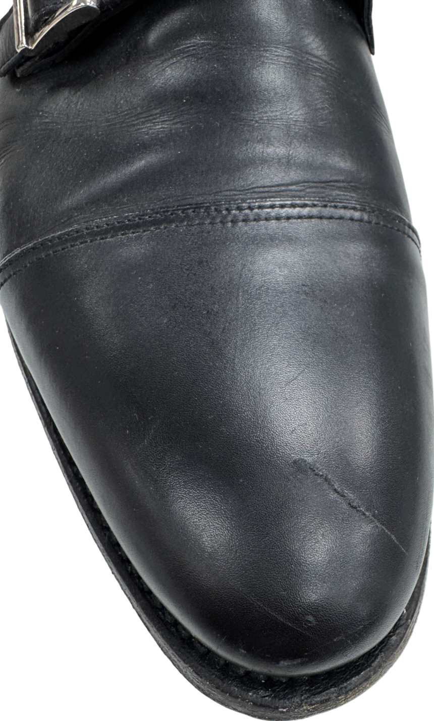 Santoni Black Leather Double Buckle Shoe UK 10.5 EU 44.5 👞