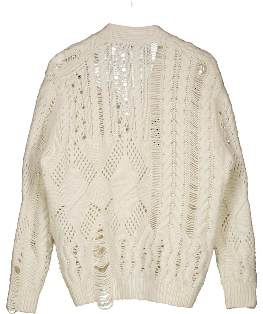 Amiri Cream Cashmere Blend Cable Knit Cardigan UK S