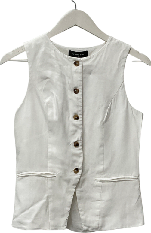 White Fox White Linen Look Blazer Top UK M