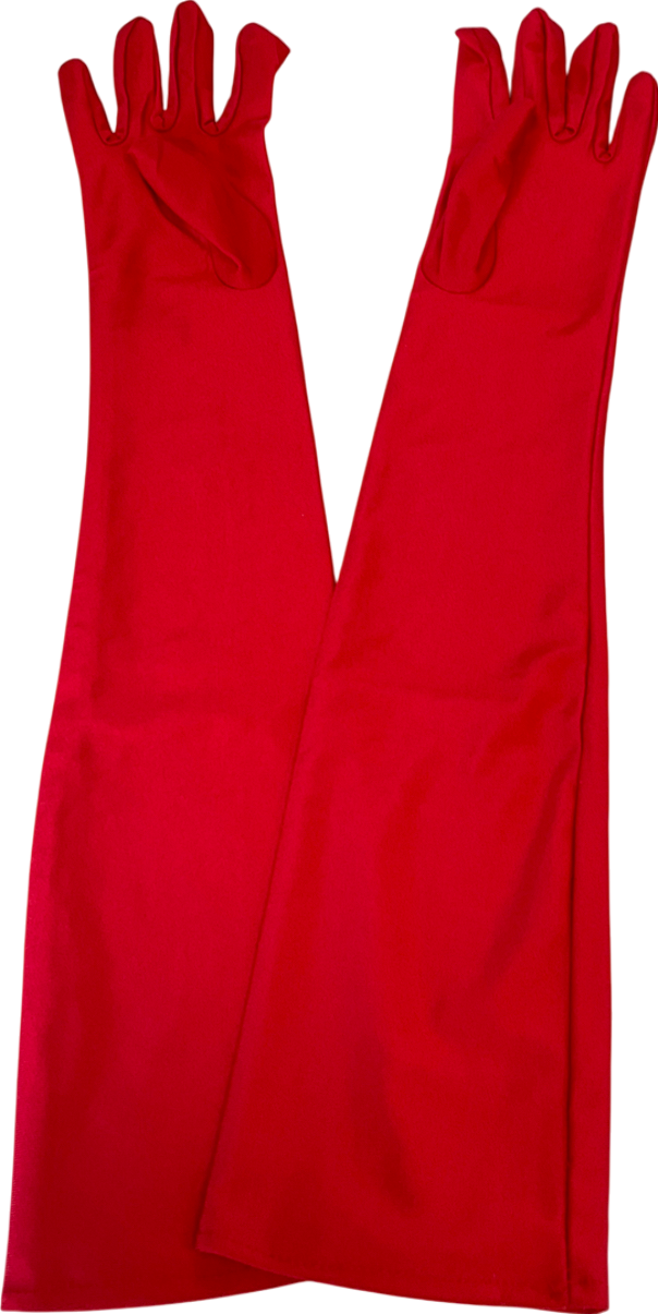 Red Long Satin Gloves One Size