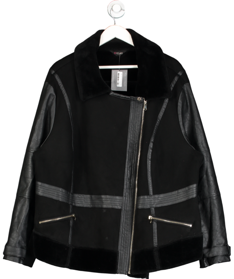 Yours Black Faux Fur Trimmed Jacket UK 26-28