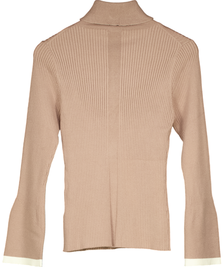 Varley Beige Ravena Ribbed Knit Top UK S