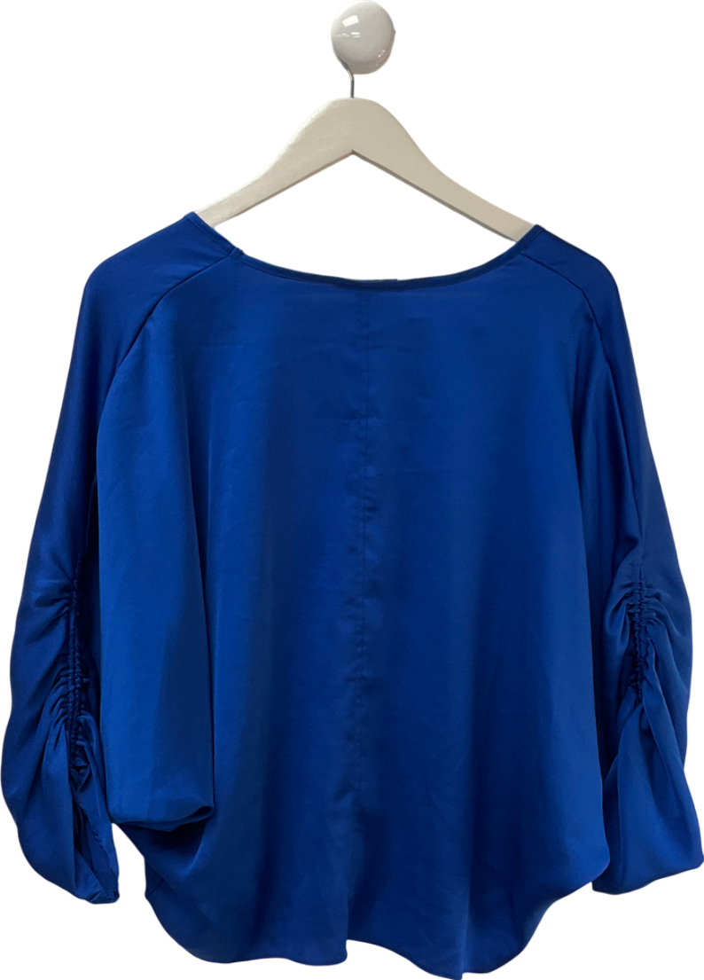 New Look Bright Blue Frill Sleeve Button Front Blouse UK 10