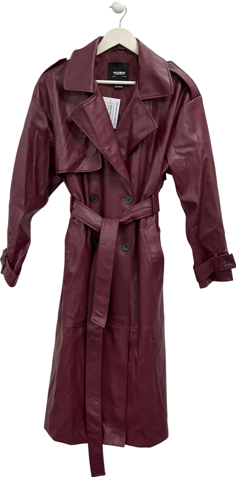 Pull & Bear Red Belted Faux Leather Trench Coat UK M