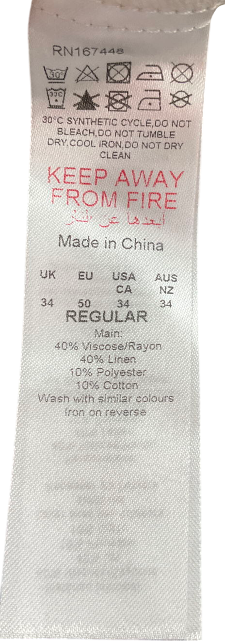 boohooMan Beige Relaxed Linen Jogger Waistband Trouser W34