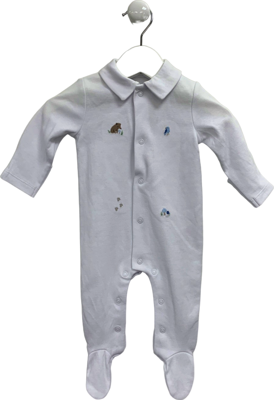 The Little White Company White Embroidered Bear and Woodland Sleepsuit Newborn