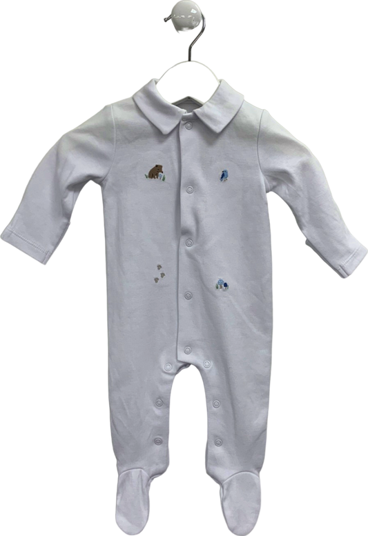 The Little White Company White Embroidered Bear and Woodland Sleepsuit Newborn