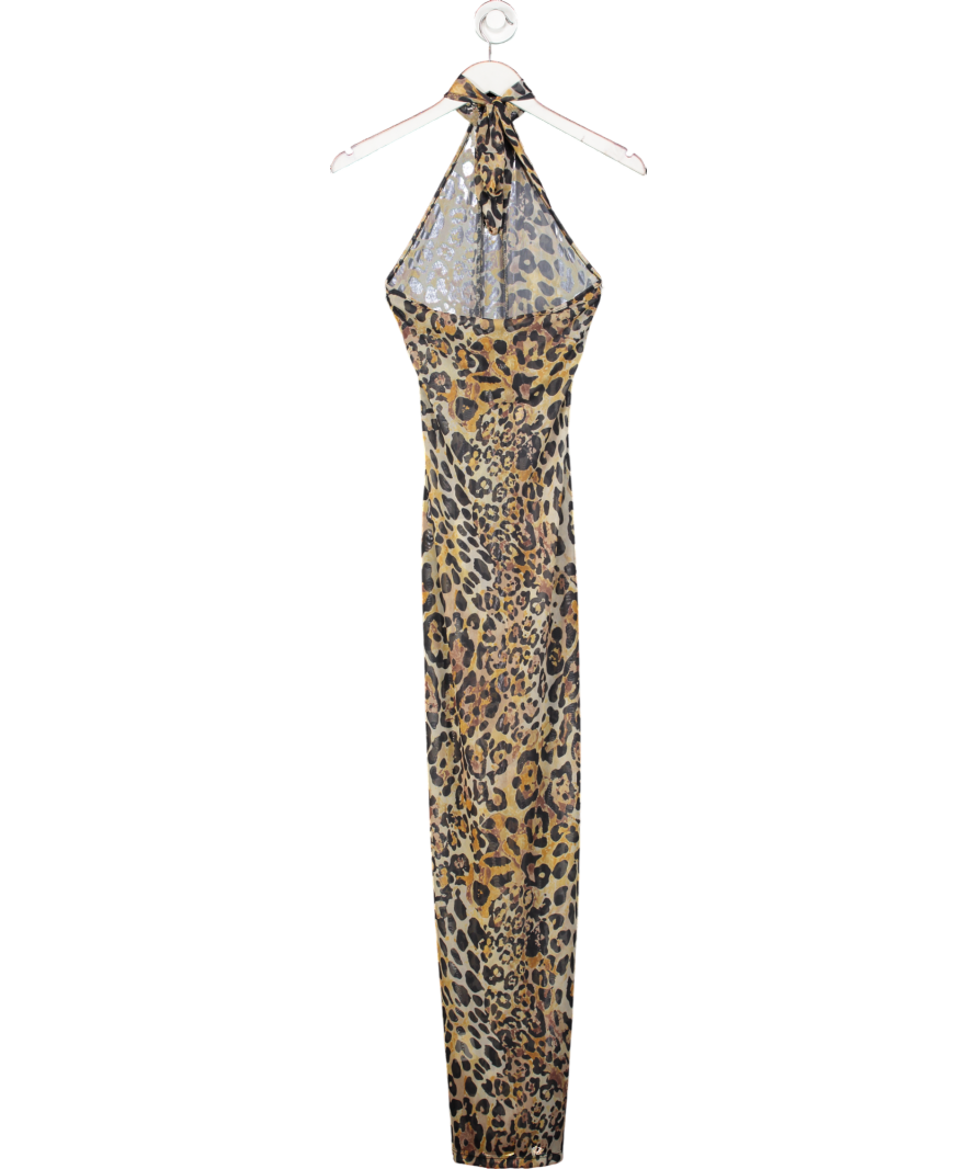 HALDEN Brown Halterneck Mesh Athena Dress - Leopard UK S/M