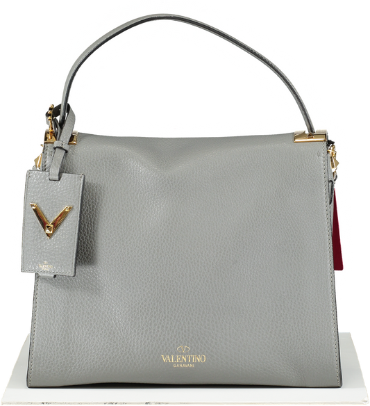 Valentino Garavani Grey Leather Medium My Rockstud Top Handle Bag