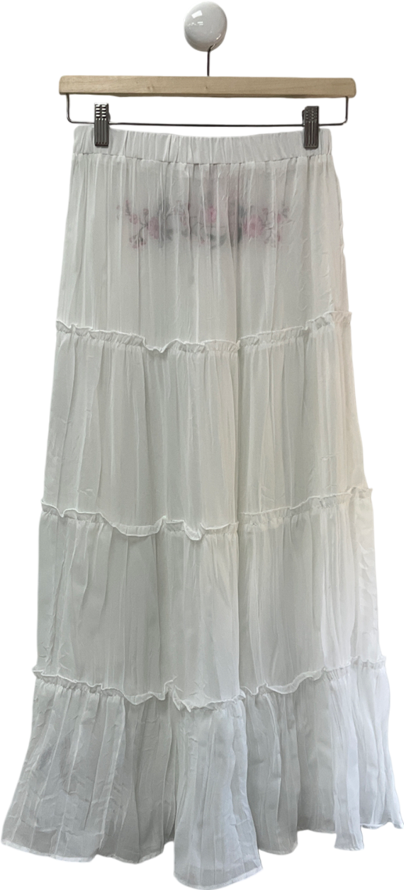 edikted White Tiered Floral Maxi Skirt UK S