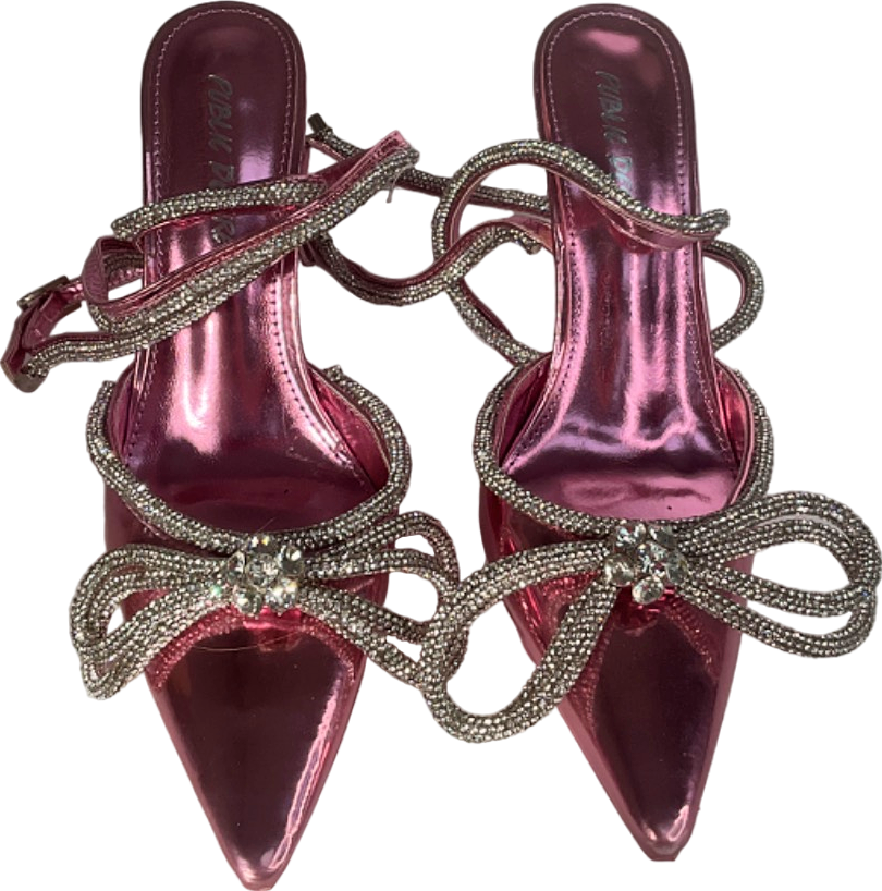 Public Desire Pink Mirror Wrap Around Bow Pointed Toe Court Heels UK 5