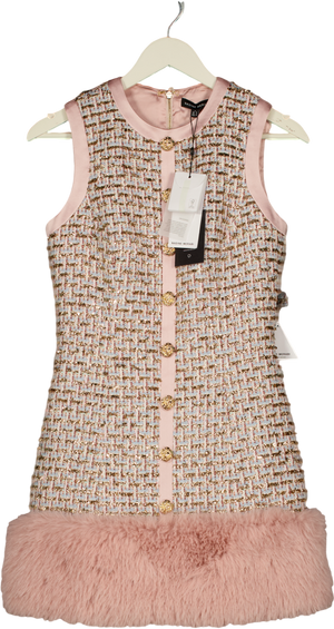 NADINE MERABI Pink Pinkcl Sparkle Tweed Gabi Dress UK 6