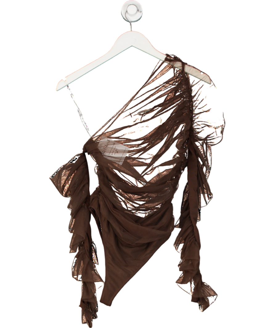 House of CB Brown Delia Chocolate Ruched Asymmetric Bodysuit UK S