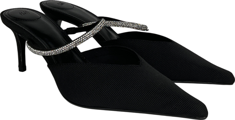 H&M Black Embellished Heeled Mules UK 4 EU 37 👠