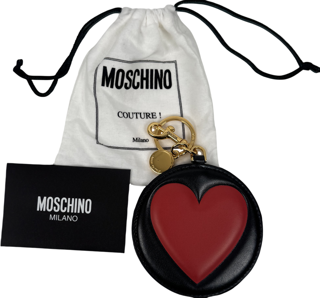 MOSCHINO Black Big Heart Calfskin Bag Charm / Keychain One Size