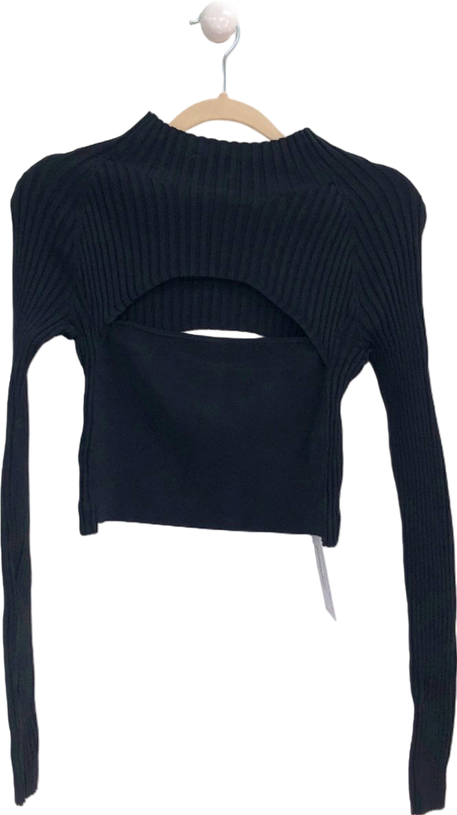 Point Zero Black Ribbed Crop Top UK L